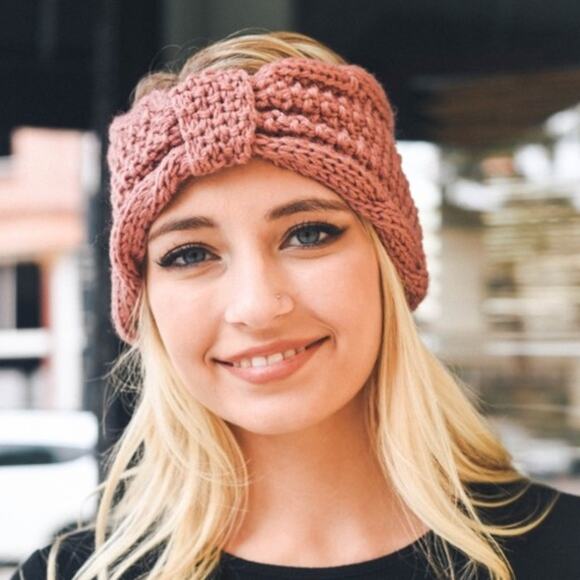 Knit Bow Headband Womens One Size Blush Fall Winter Cute Stylish Cozy Ear Warmer - Picture 4 of 7
